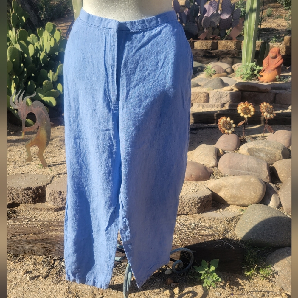 Eileen Fisher 100% Irish Linen Blue Slacks